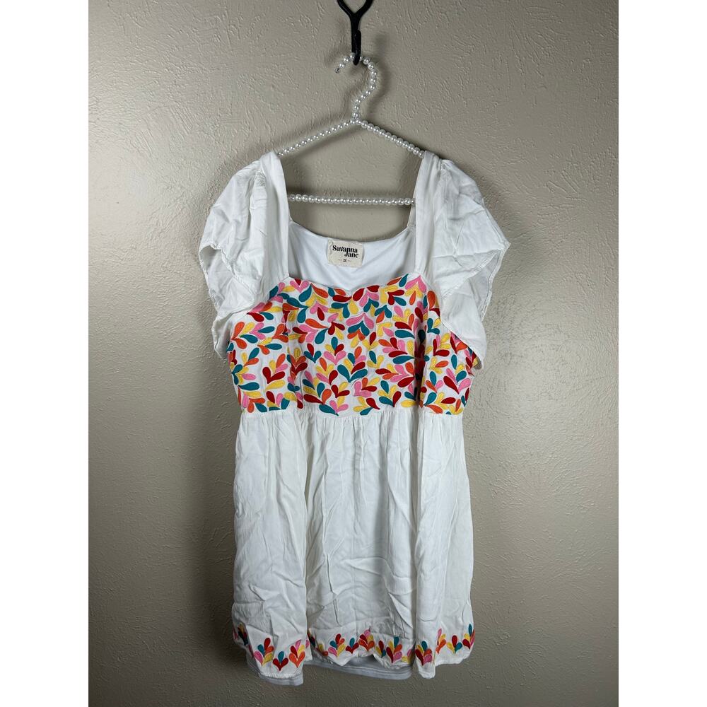 Savanna Jane Size 2X Top Babydoll Embroidered Flowy Loose Fit Cute Preppy Shirt